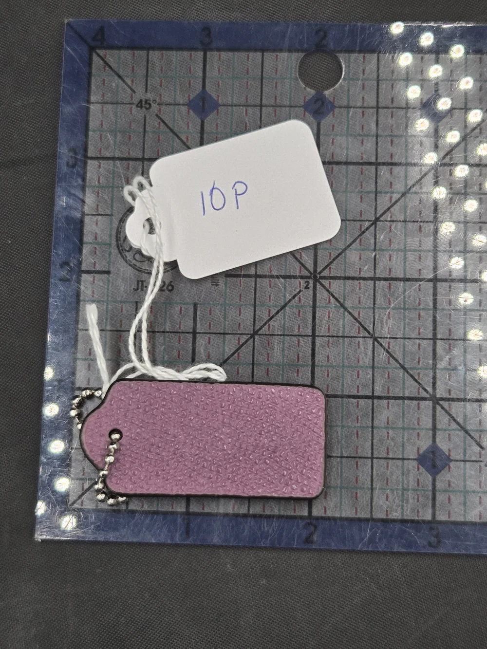 Coach Purple Textured Leather Key Tag with Embossed Silver Chain